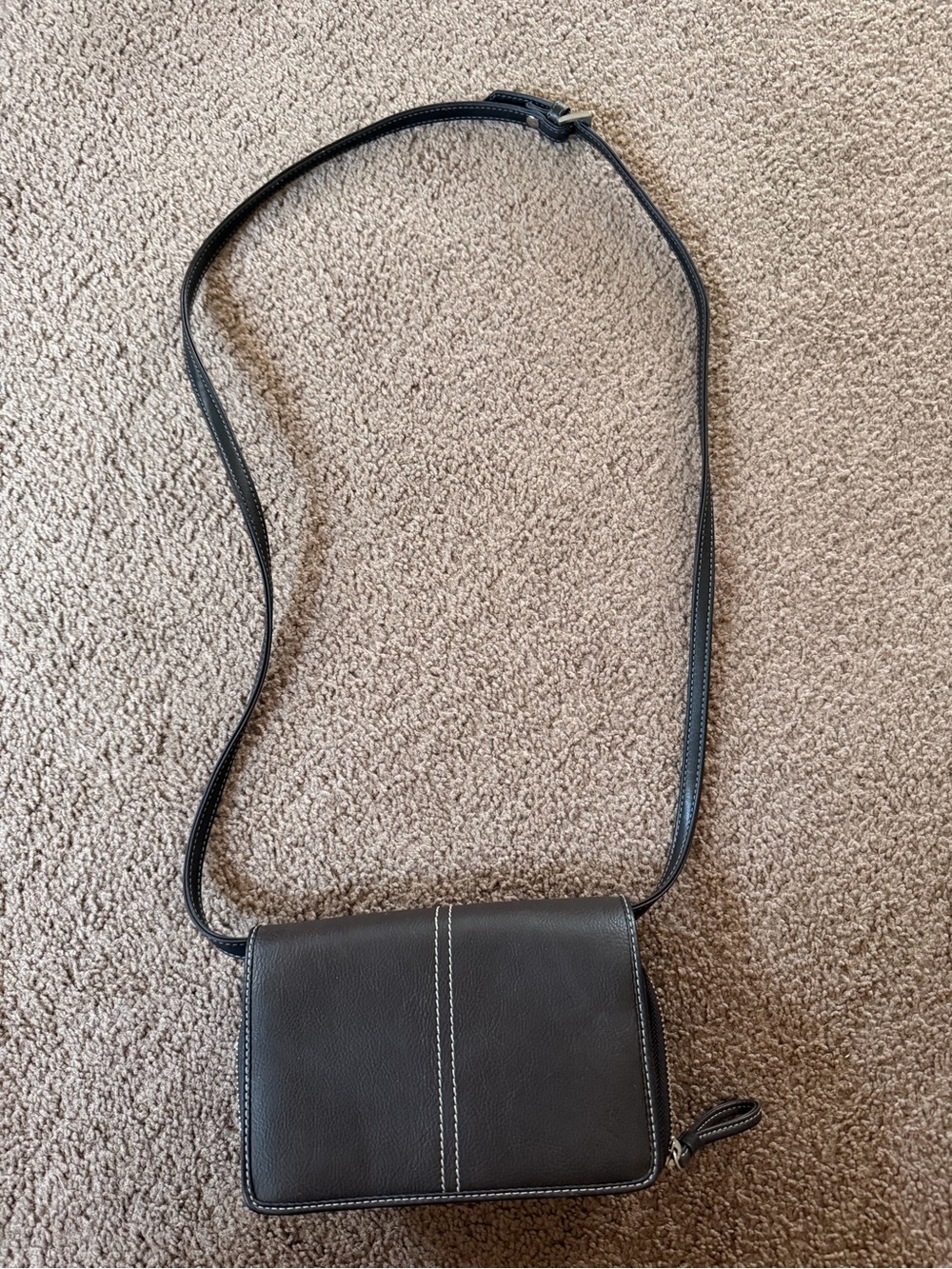 Liz Claiborne Brown Crossbody Bag with White Stitching